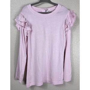 Kate Quinn Girls Pink Modal Ruffle Shoulder Long Sleeve Top Size 7Y